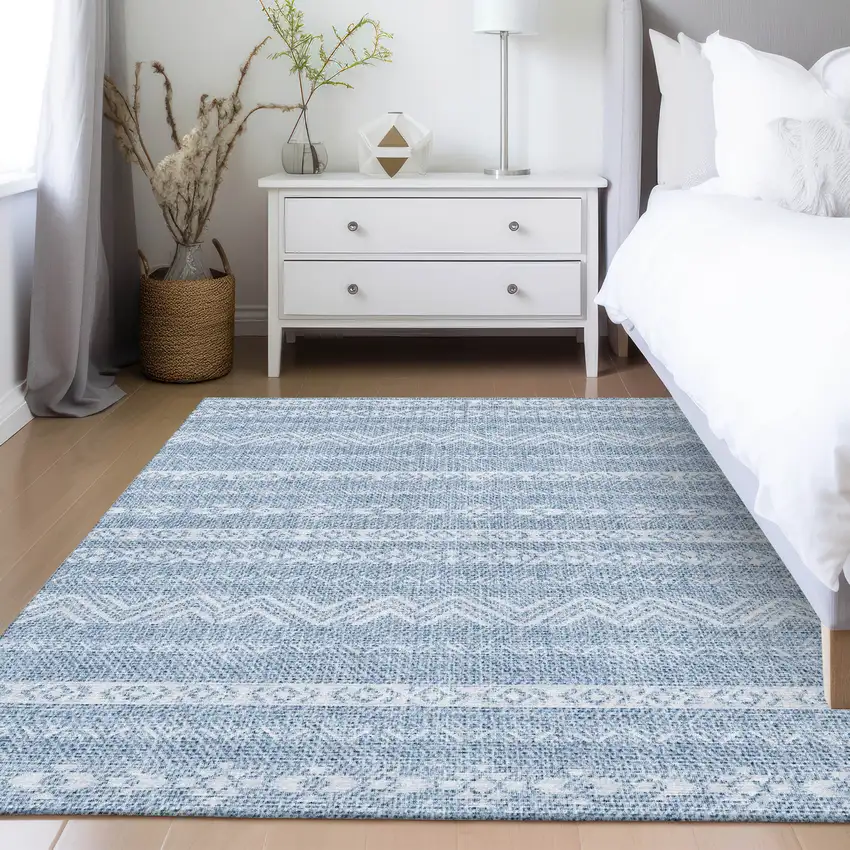 Blue And Denim Blue Southwestern Washable Indoor Outdoor Area Rug Photo 8
