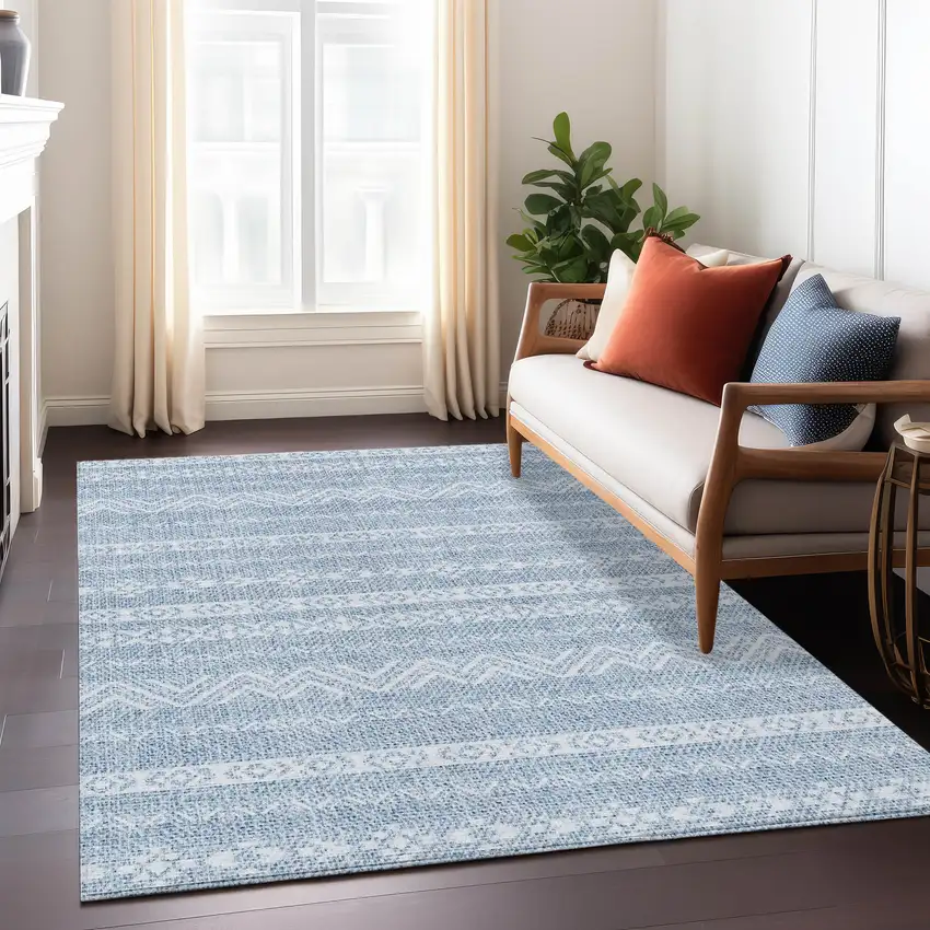 Blue And Denim Blue Southwestern Washable Indoor Outdoor Area Rug Photo 9