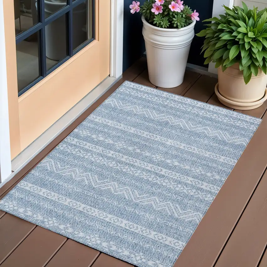 Blue And Denim Blue Southwestern Washable Indoor Outdoor Area Rug Photo 1