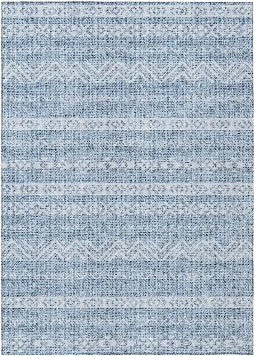 Blue And Denim Blue Southwestern Washable Indoor Outdoor Area Rug Photo 2