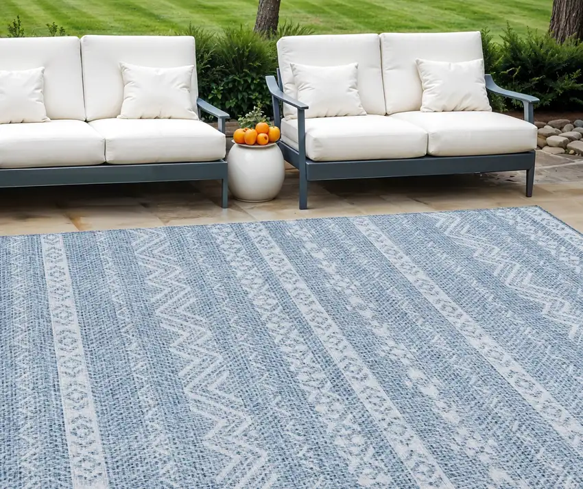 Blue And Denim Blue Southwestern Washable Indoor Outdoor Area Rug Photo 1