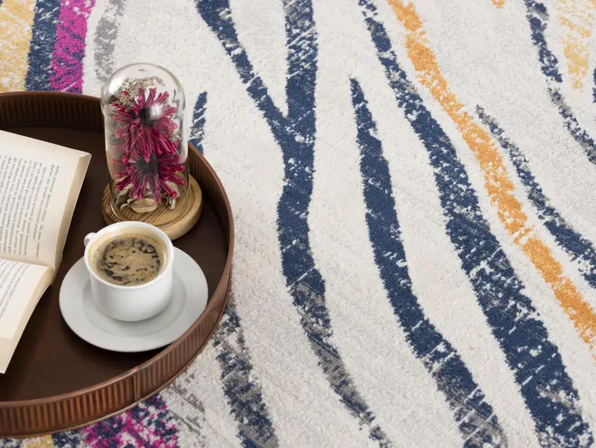 Blue And Gold Abstract Area Rug Photo 2