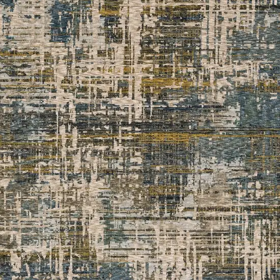 Blue And Gold Abstract Distressed Area Rug With Fringe Photo 4