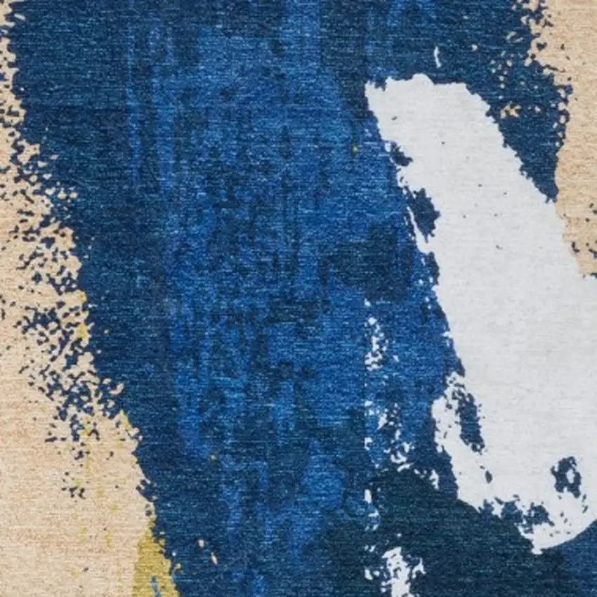 Blue And Gold Abstract Distressed Area Rug Photo 5