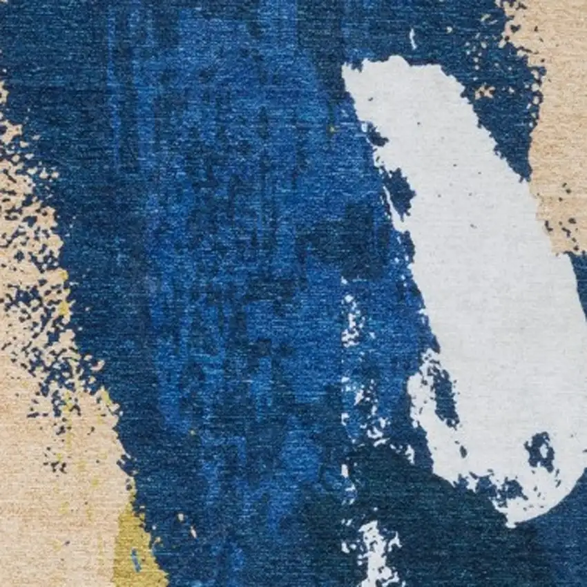 Blue And Gold Abstract Distressed Area Rug Photo 5