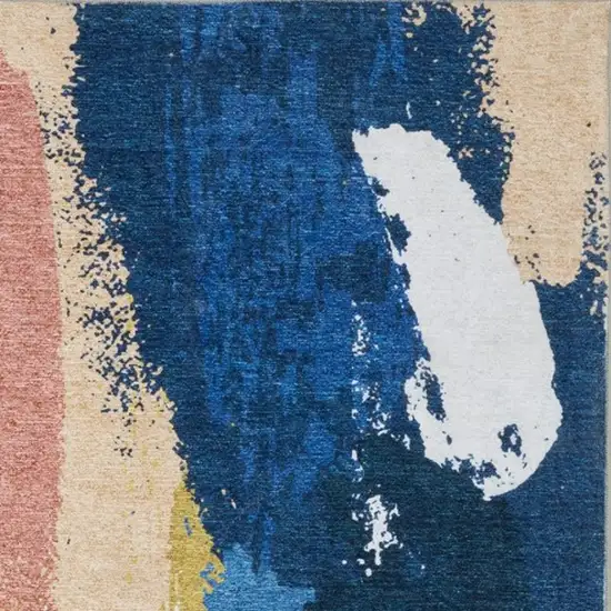 Blue And Gold Abstract Distressed Area Rug Photo 6