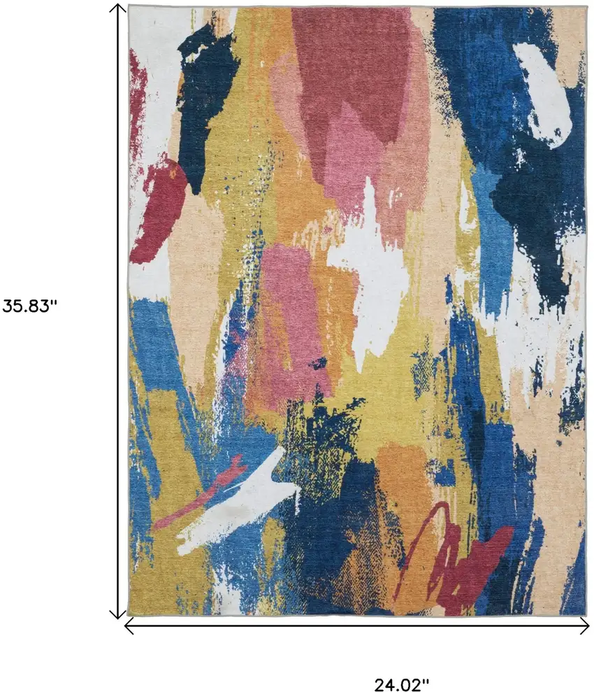 Blue And Gold Abstract Distressed Area Rug Photo 3