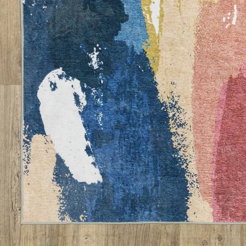 Blue And Gold Abstract Distressed Area Rug Photo 5