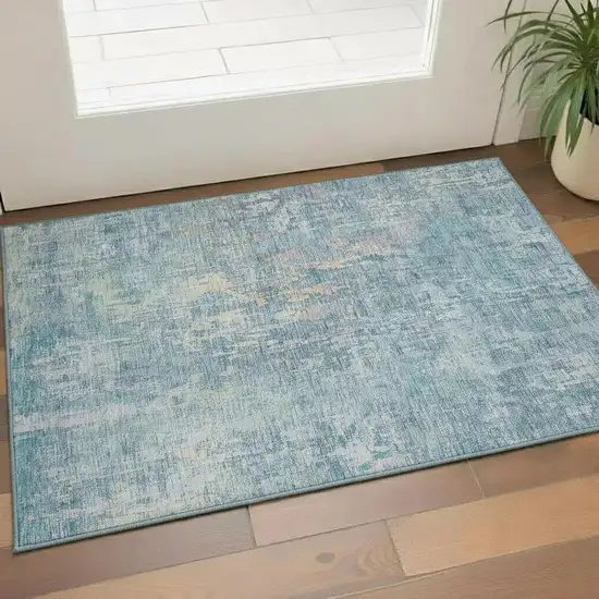 Blue And Gold Abstract Washable Area Rug With UV Protection Photo 2