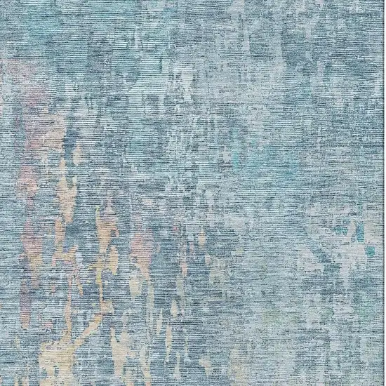 Blue And Gold Abstract Washable Area Rug With UV Protection Photo 2