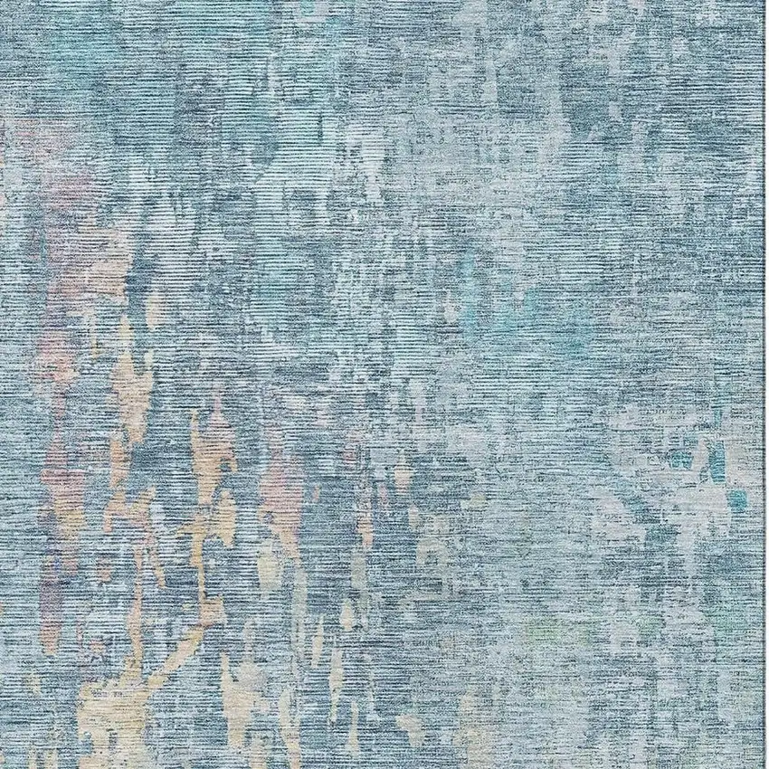 Blue And Gold Abstract Washable Area Rug With UV Protection Photo 2
