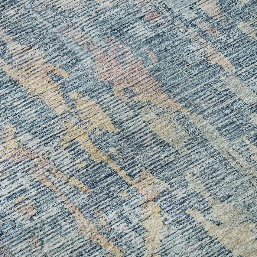 Blue And Gold Abstract Washable Area Rug With UV Protection Photo 9