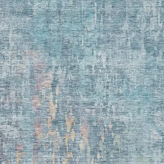 Blue And Gold Abstract Washable Area Rug With UV Protection Photo 2