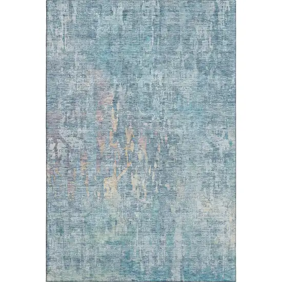 Blue And Gold Abstract Washable Area Rug With UV Protection Photo 1