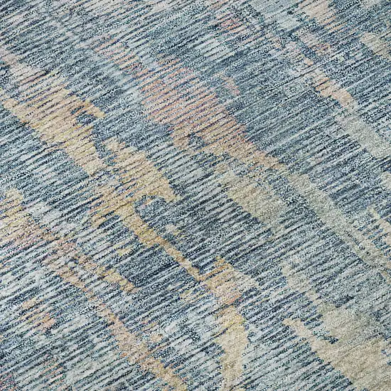 Blue And Gold Abstract Washable Area Rug With UV Protection Photo 9