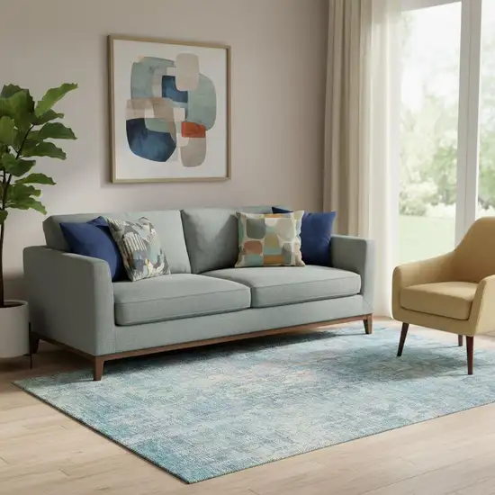 Blue And Gold Abstract Washable Area Rug With UV Protection Photo 2