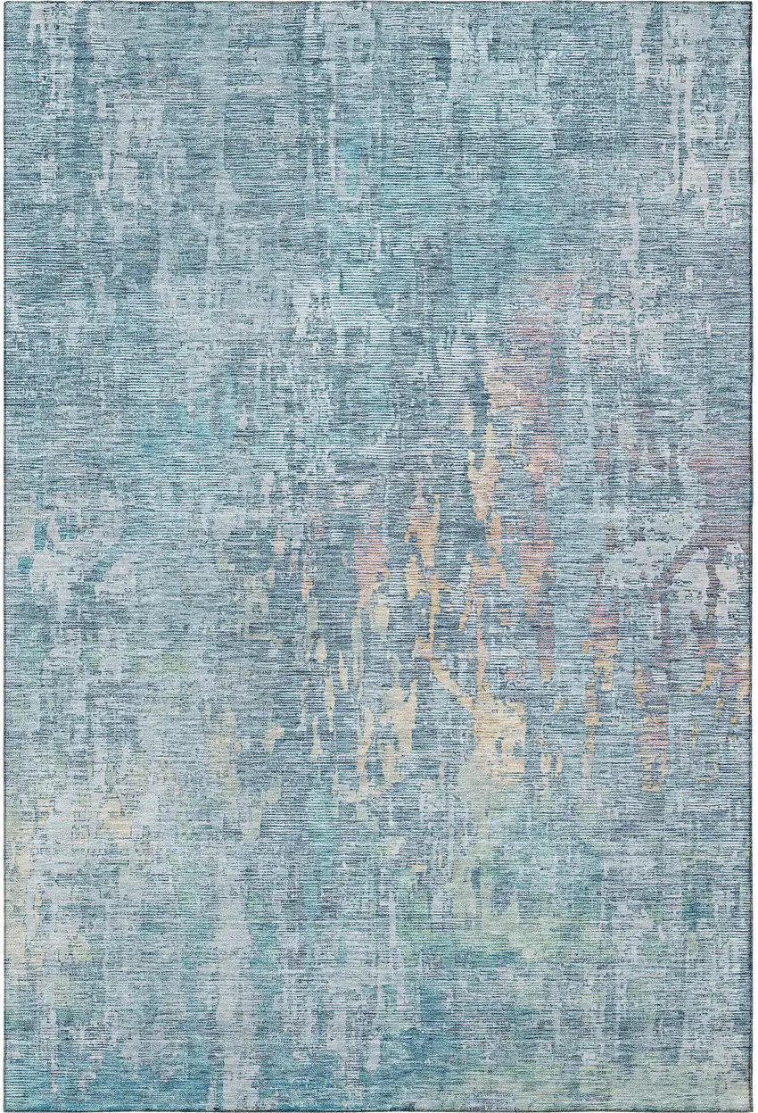 Blue And Gold Abstract Washable Area Rug With UV Protection Photo 3