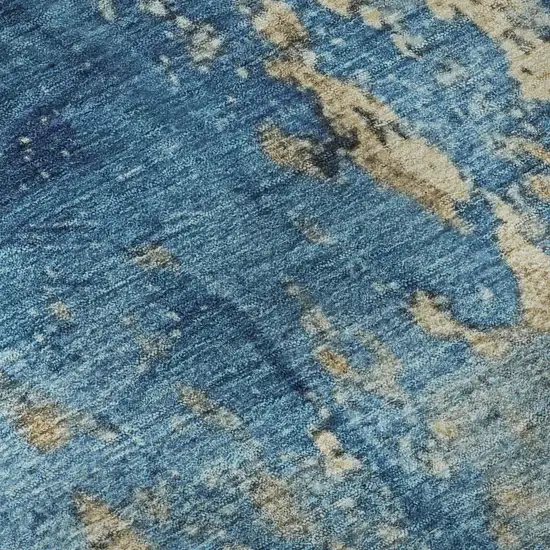 Blue And Gold Abstract Washable Area Rug With UV Protection Photo 1