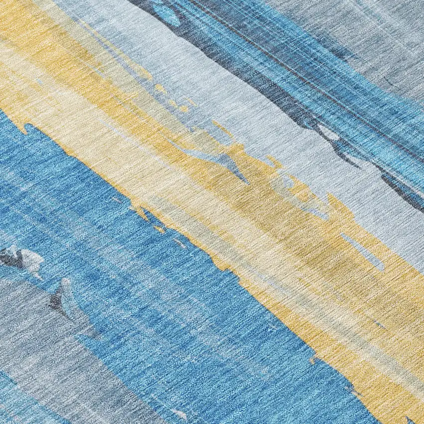 Blue And Gold Abstract Washable Indoor Outdoor Area Rug Photo 1