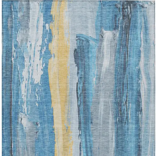 Blue And Gold Abstract Washable Indoor Outdoor Area Rug Photo 9