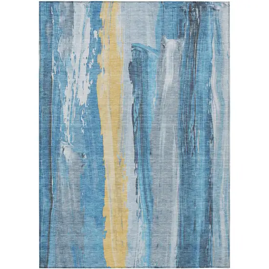 Blue And Gold Abstract Washable Indoor Outdoor Area Rug Photo 7