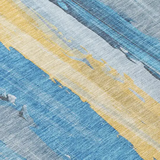 Blue And Gold Abstract Washable Indoor Outdoor Area Rug Photo 1