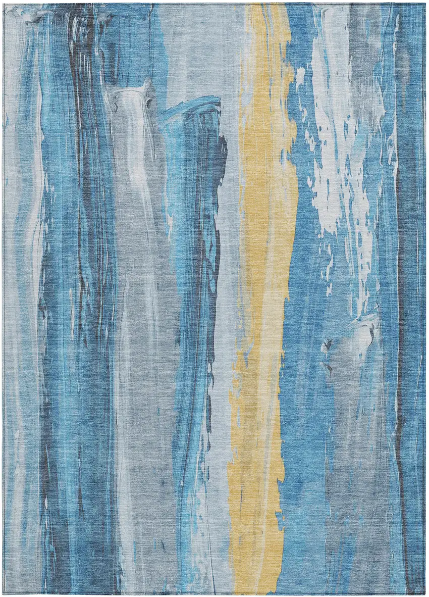 Blue And Gold Abstract Washable Indoor Outdoor Area Rug Photo 9