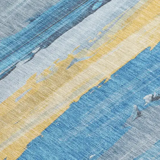 Blue And Gold Abstract Washable Indoor Outdoor Area Rug Photo 3