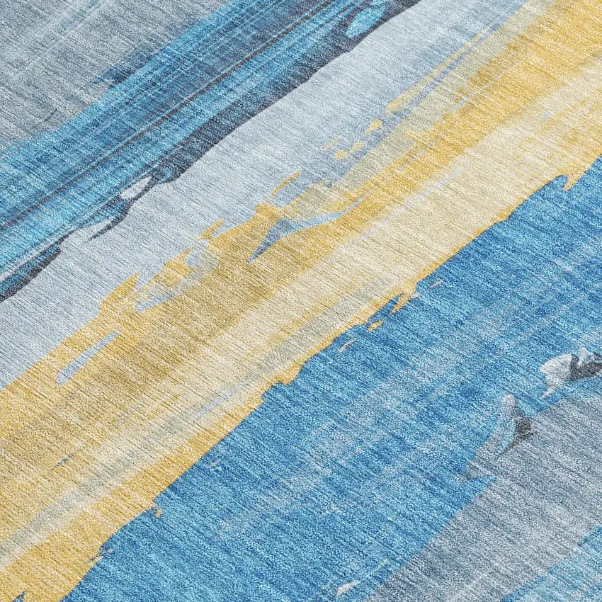 Blue And Gold Abstract Washable Indoor Outdoor Area Rug Photo 3