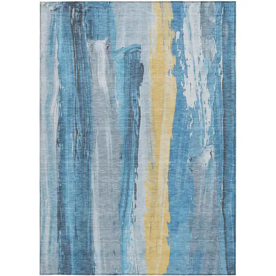 Blue And Gold Abstract Washable Indoor Outdoor Area Rug Photo 9