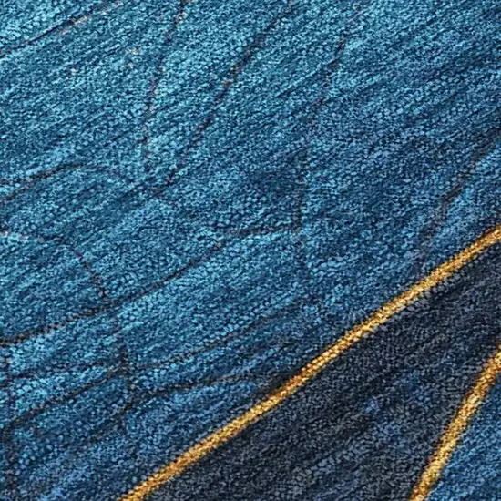 Blue And Gold Abstract Washable Indoor Outdoor Area Rug Photo 3