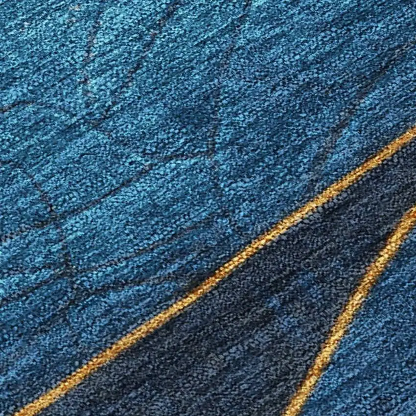 Blue And Gold Abstract Washable Indoor Outdoor Area Rug Photo 3