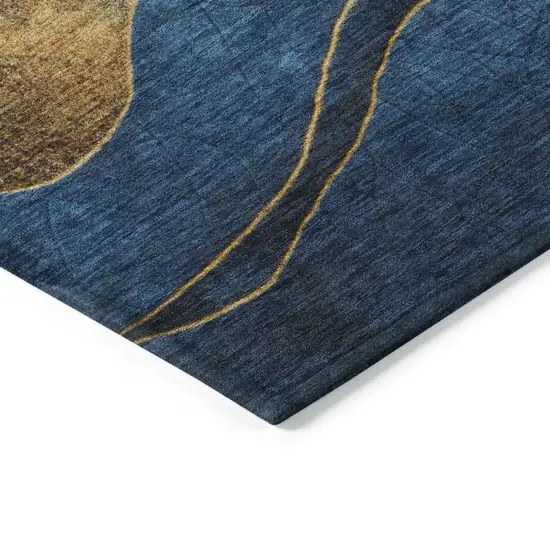 Blue And Gold Abstract Washable Indoor Outdoor Area Rug Photo 6