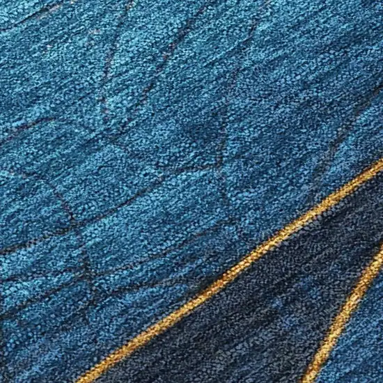 Blue And Gold Abstract Washable Indoor Outdoor Area Rug Photo 3