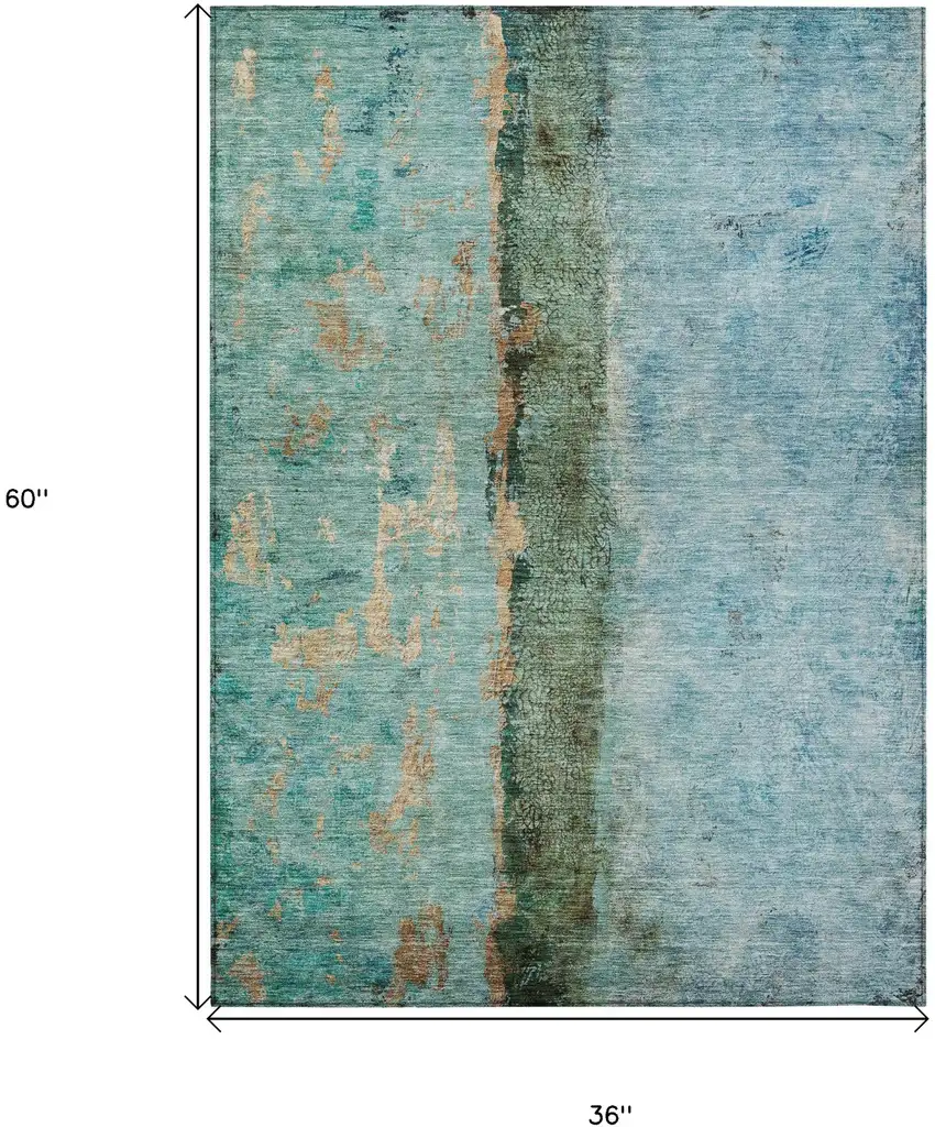 Blue And Gold Abstract Washable Indoor Outdoor Area Rug Photo 3