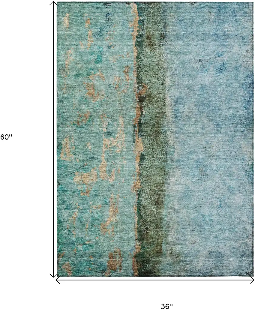 Blue And Gold Abstract Washable Indoor Outdoor Area Rug Photo 3