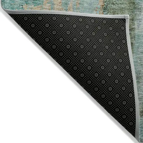 Blue And Gold Abstract Washable Indoor Outdoor Area Rug Photo 4