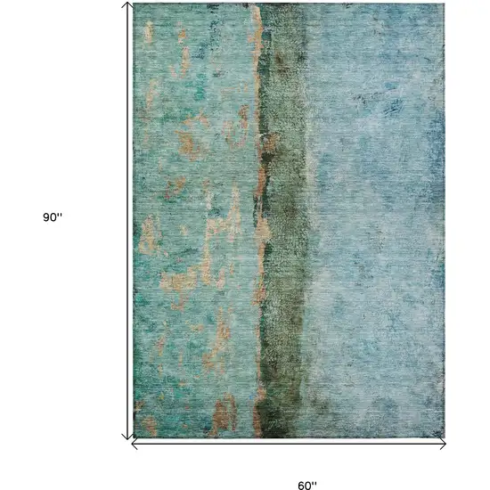 Blue And Gold Abstract Washable Indoor Outdoor Area Rug Photo 3