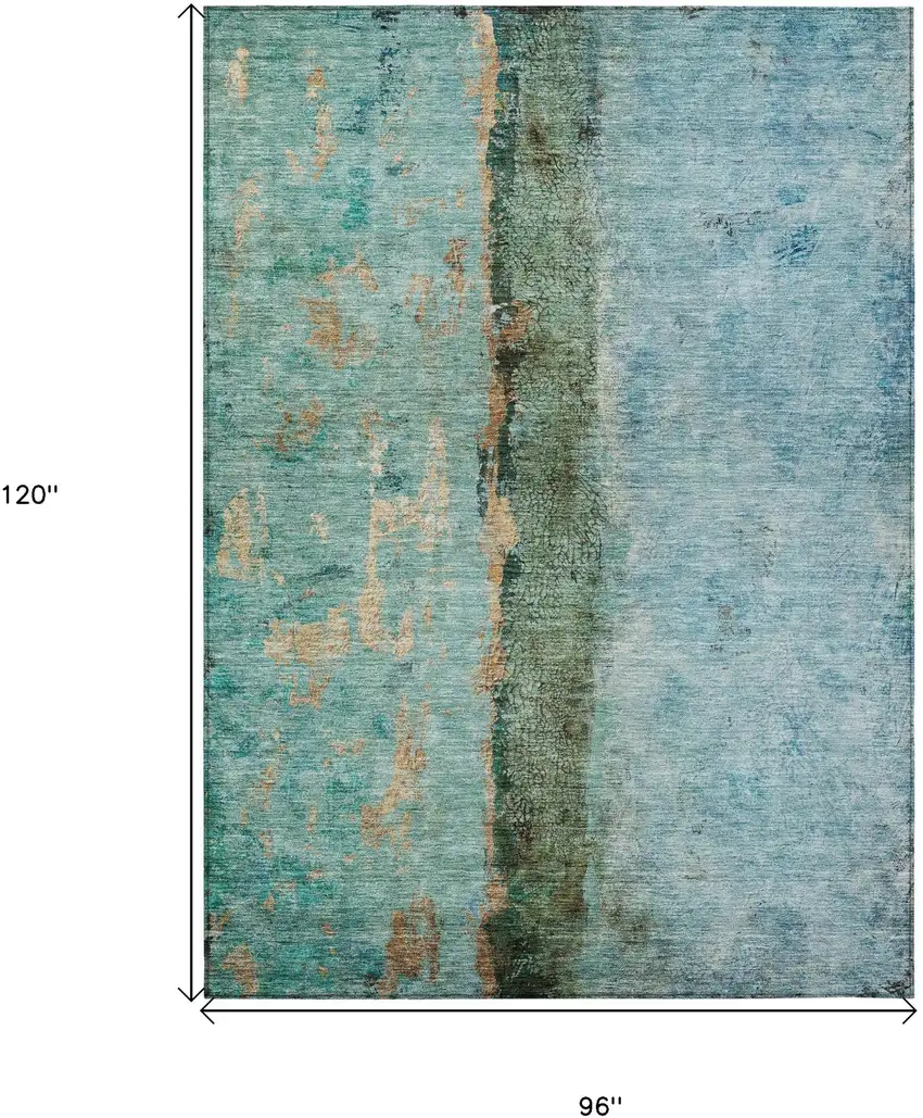 Blue And Gold Abstract Washable Indoor Outdoor Area Rug Photo 3