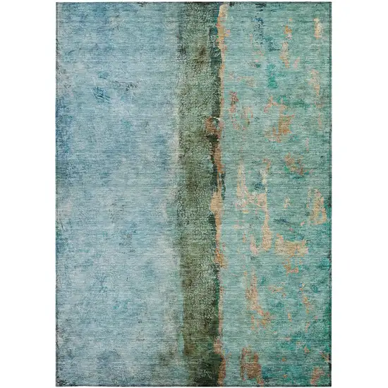Blue And Gold Abstract Washable Indoor Outdoor Area Rug Photo 6