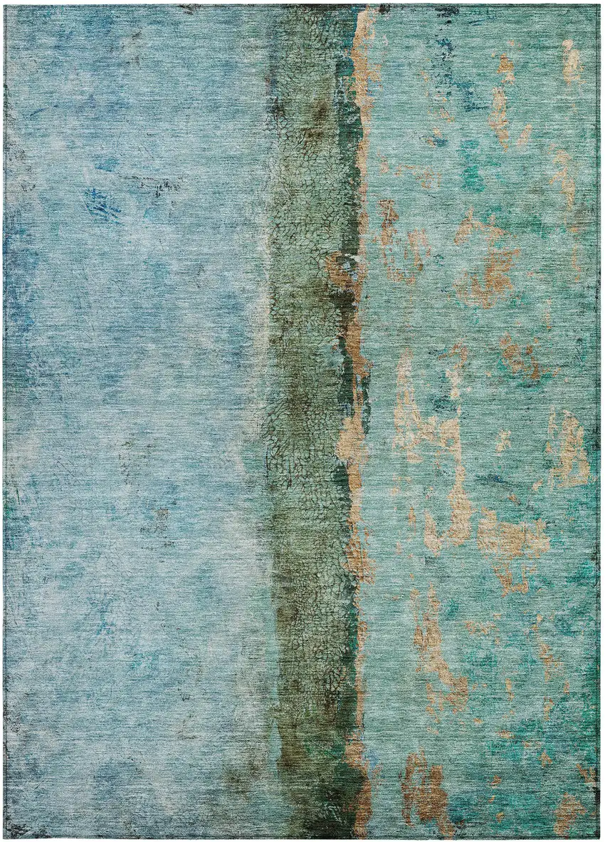 Blue And Gold Abstract Washable Indoor Outdoor Area Rug Photo 6