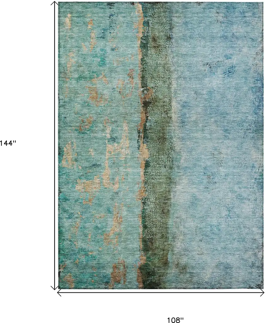Blue And Gold Abstract Washable Indoor Outdoor Area Rug Photo 3