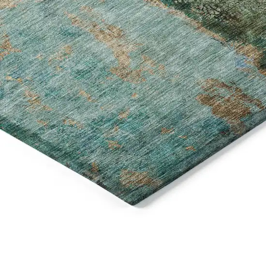 Blue And Gold Abstract Washable Indoor Outdoor Area Rug Photo 4