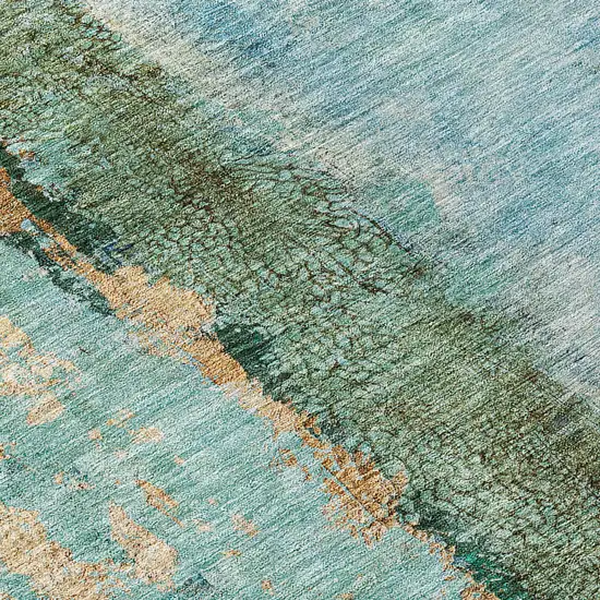 Blue And Gold Abstract Washable Indoor Outdoor Area Rug Photo 5