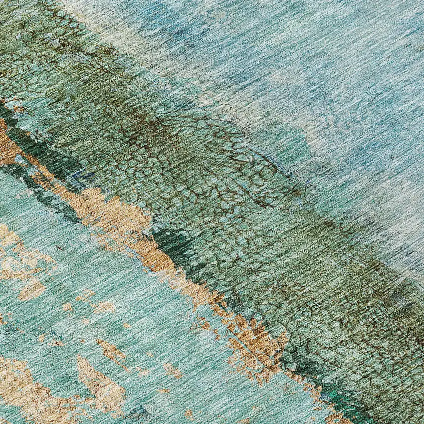Blue And Gold Abstract Washable Indoor Outdoor Area Rug Photo 5
