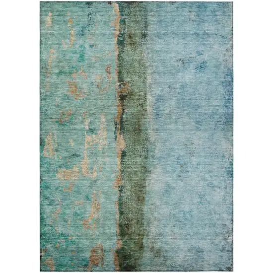 Blue And Gold Abstract Washable Indoor Outdoor Area Rug Photo 2