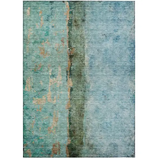 Blue And Gold Abstract Washable Indoor Outdoor Area Rug Photo 2