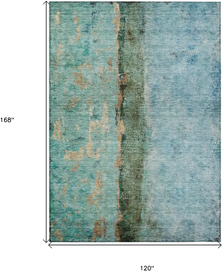 Blue And Gold Abstract Washable Indoor Outdoor Area Rug Photo 3