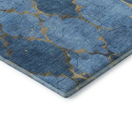 Blue And Gold Damask Washable Area Rug With UV Protection Photo 7