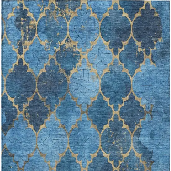 Blue And Gold Damask Washable Indoor Outdoor Area Rug Photo 7